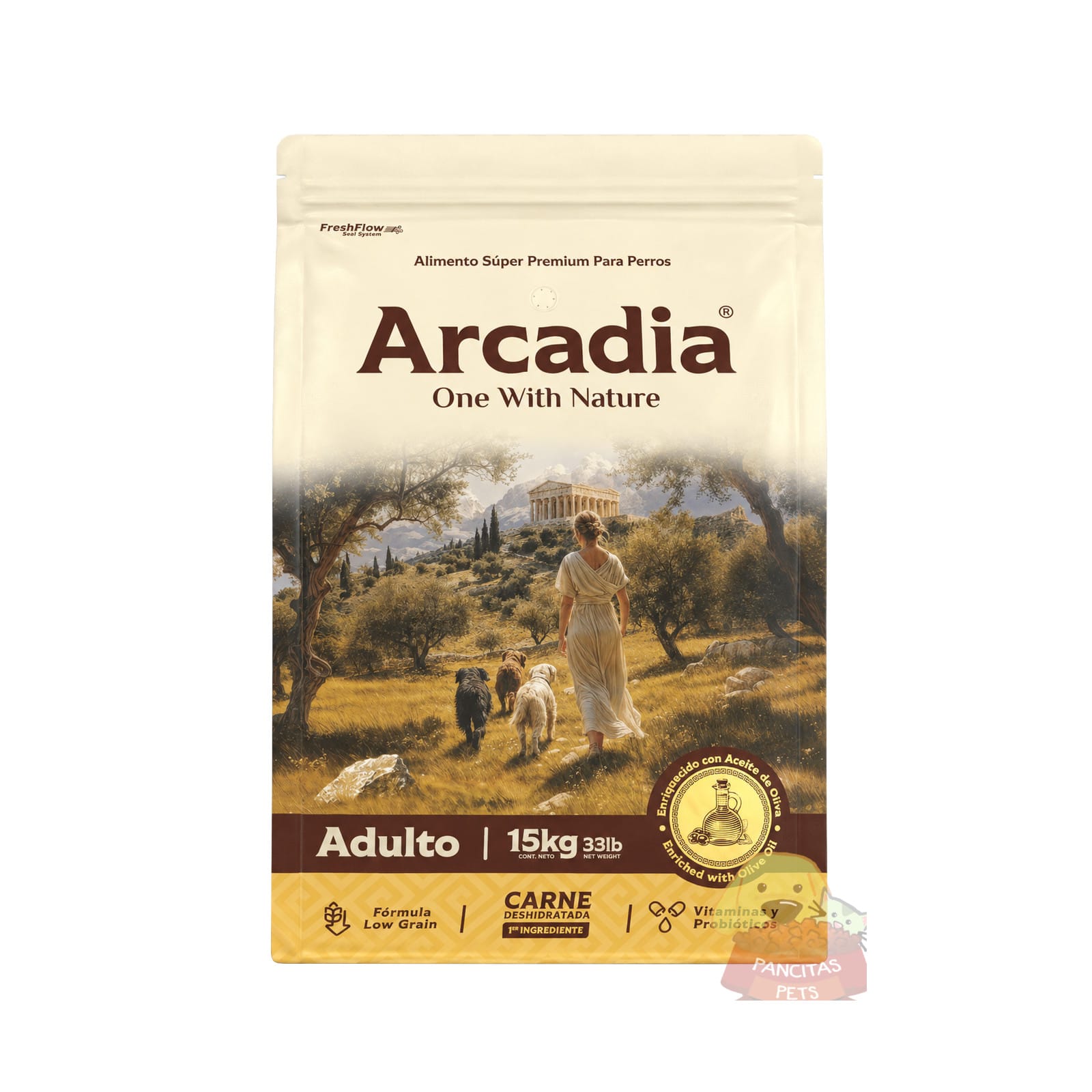 Saco de alimento Arcadia Perros Adultos 15 kg con aceite de oliva